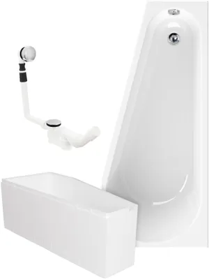 Produktbild von Calmwaters® Raumspar-Badewannen-Set 160x70 cm, EU, mit Wannenträger & Ablaufgarnitur, Acrylwanne Essential Small, platzsparende Wanne, Set Badewanne komplett, 160 x 70 cm, Weiß