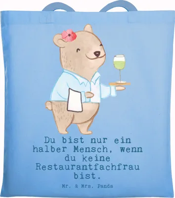 Produktbild von Mr. & Mrs. Panda Tote Bag Restaurantfachfrau Herz - Sky Blue - Geschenk, Shopping Tasche, Schultasche, Stoffbeutel, dokumententasche