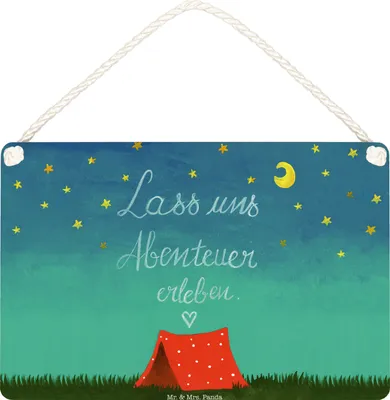 Produktbild von Mr. & Mrs. Panda Deko Schild Abenteuer DIN A5 - Geschenk, Reise, Dekobrett, Türschild, wandtafel, Dekoration, Urlaub, holzbild, Camping, Zelten, Natur
