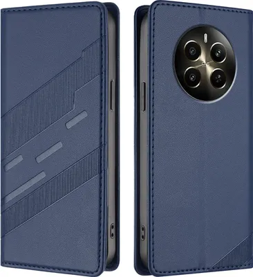 Produktbild von Hülle für Realme 12+, Kunstleder Brieftaschen Handyhülle mit Kartenfach und Standfunktion Blau