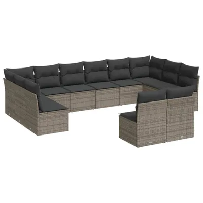 Produktbild von vidaXL 12-tlg. Garten-Sofagarnitur mit Kissen Grau Poly Rattan