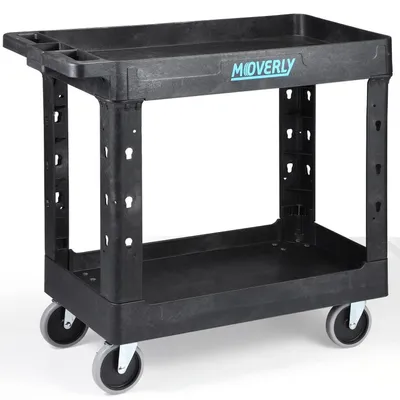 Obrázek produktu pro Servírovací vozík z plastu pro těžké náklady, výška 87 cm, 2 úrovně, nosnost 250 kg, otočná kola