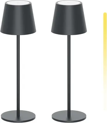 Productafbeelding van 2 stuks LED-dimbare, draadloze tafellamp met oplaadbare batterij, 3000K/4000K/6000K, drie kleurtemperaturen, tafellamp met USB-C, IP54 waterdicht, donkergrijs