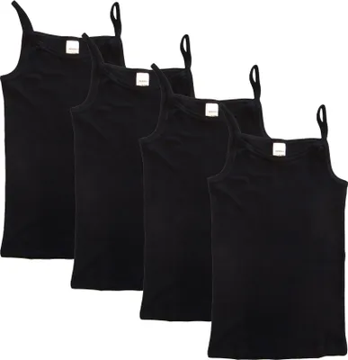 Produktbild von HERMKO 2460 4er Pack Mädchen Träger Top, Unterhemd aus Baumwolle, Farbe:schwarz, Größe:152