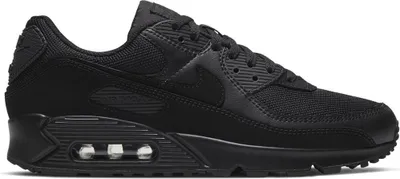 A studio shot of a black Nike Air Max 90 sneaker.