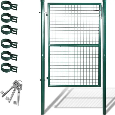 Produktbild von Clanmacy Gartentor Gartentür Zauntor Hoftuer Pulverbeschichtet Verzinkt mit Schloss Türklinke und Schlüssel Grün Rundpfosten 150x100cm