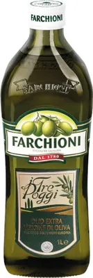 A bottle of Farchioni Extra Virgin Olive Oil.