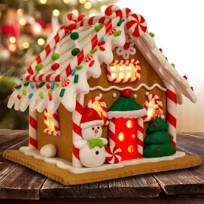 Produktbild von LED Lebkuchenhaus 13cm Deko Weihnachtshaus braun-weiß