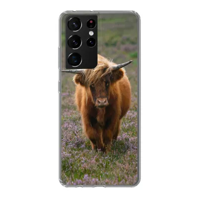 Produktbild von MuchoWow® Handyhülle Schutzhülle Hülle für Samsung Galaxy S21 Ultra Schottische Hochlandbewohner - Heidelandschaft - Tiere Silikon Softcase Handy Hülle - Mobiltelefon