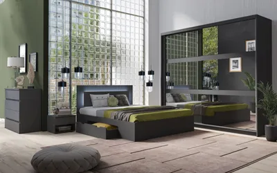 Produktbild von Schlafzimmer Komplett Finyo in Farbe Graphitgrau 5-teilig mit Bett 160 cm