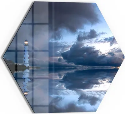 Produktbild von DEQORI Glasbild Echtglas 40x35 cm 'Leuchtturm im Abendlicht' Wandbild Bild modern Deko