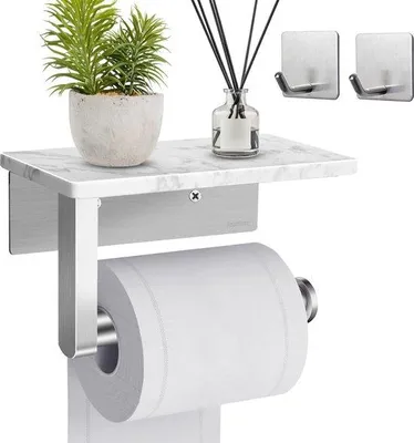Produktbild von Toiletrolhalter aus Edelstahl - Wandhalter für Toilettenpapier mit Marmorelement, silberfarben, für Küche und Bad