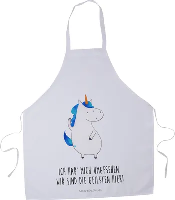 Produktbild von Mr. & Mrs. Panda Grillschürze Einhorn Mann - Weiß - Geschenk, Schürze, Cool, Unicorn, Küchenzubehör, Backschürze, Küchenschürze, Einhörner, Gastro-Schürze, Familie, BFF