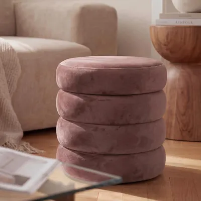 Produktbild von riess-ambiente Runder Polsterhocker VOGUE 40cm rosé Samt Truhenhocker mit Stauraum
