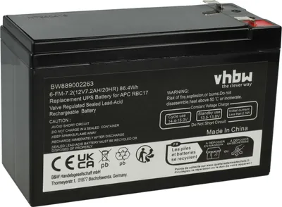 Produktbild von vhbw Akku Ersatz für Daitem BATV18 für USV (7,2 Ah, 12 V, AGM)