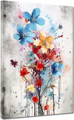 Produktbild von Leinwandbild Wandbild Kunstdruck XXL Wanddeko bunte Blumen Pop Art: 90x120x2cm