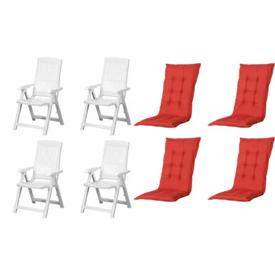 Produktbild von Progarden Klappsessel Tampa mit Auflage 4er Set weiß / rot