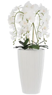 Immagine prodotto di Orchidea artificiale bianca in vaso bouquet di fiori H 95 cm vaso quadrato bianco