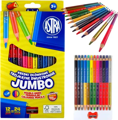 Produktbild von ASTRA Dreieckige doppelseitige Buntstifte JUMBO 12 Stück, 24 Farben