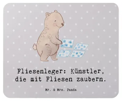 Produktbild von Mr. & Mrs. Panda Mauspad Fliesenleger Künstler - Grau Pastell - Geschenk, Mouse Pad, laptop, Gestaltung, Berufsgestaltung, Berufsliebe, pc mousepad, Geschenke mit Herz