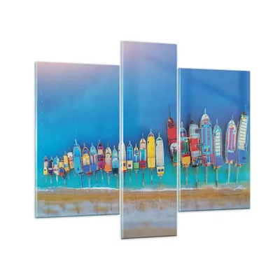 Produktbild von Bilder auf glas - 3 Teile - Schiffe Strand Perspektive - 95x80cm - Glasbilder - Wandbilder - Bilder - zum Aufhängen bereit - Wanddekoration aus Glas - Glas Bilder - Wandbild auf Glas - GCB95x80-4415