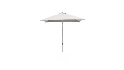 A light gray patio umbrella is shown against a white background.
