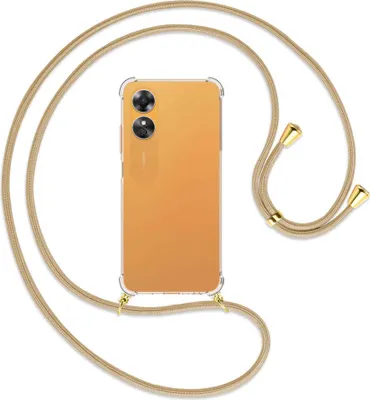 Produktbild von Handykette Backcover-Schutzhülle mit Band (Metall goldfarben) für Oppo A17 4G (CPH2477, 6.56'') - caramel