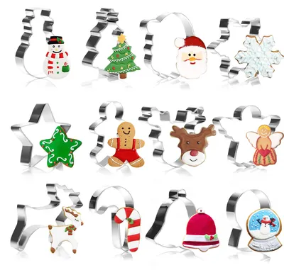Produktbild von Weihnachtsplätzchenausstecher, 12-teiliges Set aus Edelstahl, Ausstechformen zum Befüllen des Adventskalenders, Fondant-Plätzchenset, Backdekorationen für Kuchen