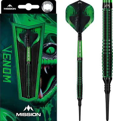 Produktbild von Mission | Venom | Softdarts | 90% Tungsten | 20g | Black PVD & Green Electro | Dartpfeile Set