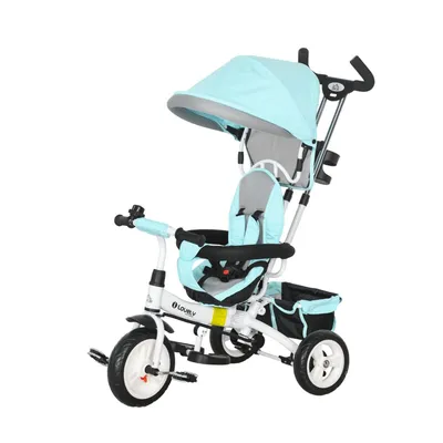 Produktbild von Kinderdreirad 6-in-1 mit Schiebestange Dach Gurt und Ablagekorb Dreirad Kinderwagen Fahrrad für 1-5 Jahre Kinder Grün
