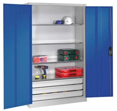 Produktbild von CP Stahlschrank 8921-503 S10135 lichtgrau, enzianblau 4 Fachböden 93,0 x 50,0 x 195,0 cm, aufgebaut, 1 St.