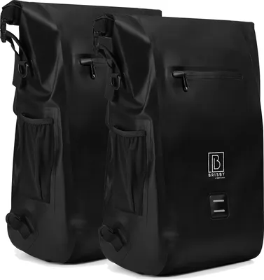 Produktbild von Brisby 40-52 Liter 3 in 1 Wasserdichte Rolltop Fahrradtaschen SET von 2 - Rucksack - Schultertasche - Schwarz