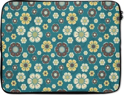 Produktbild von MuchoWow® Laptop Hülle 17 Zoll Laptoptasche Retro - Blumen - Muster - Blau - Zipper - Schutzabdeckung