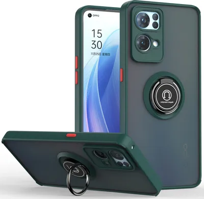 Produktbild von OPPO Reno7 Pro 5G Hülle, Ring Halter Ständer Matte Transluzent TPU Rahmen Stoßfest Schutzhülle für OPPO Reno7 Pro 5G dunkelgrün