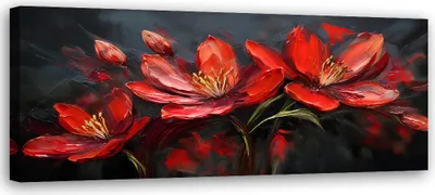 Produktbild von Leinwandbild Blumen Mohn Rot Gemalter 120x40 Feeby Rot bild für die wand bereit zum aufhängen