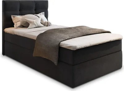 Produktbild von Masseno Boxspringbett GLOS 90 90x200 cm Komplett-Set mit Bonell Matratze und Topper, Polsterbett mit Bettkästen -Schwarz, COSMIC 100