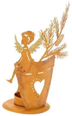 Produktbild von Rost Teelichthalter Engel Metall Weihnachtsdeko Ø8cm H18cm