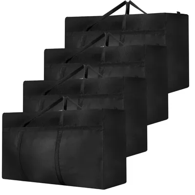 Image de Lot de 4 sacs de rangement extra-larges de 180 litres, cartons de déménagement robustes en tissu Oxford dotés de fermetures à glissière et de poignées, sacs de transport imperméables pour les déménagements, les couettes, les vêtements et le linge de maison.