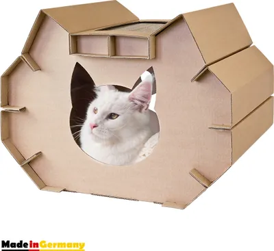 Produktbild von XXL Katzenhaus Katzenhöhle Katzennest Kratzmatte Haus aus Pappe Kartonhaus Spielhaus für Katzen mit Kratzpappe Petigi Kratzbrett Katzenmöbel Kratzmöbel Katzenpapphaus