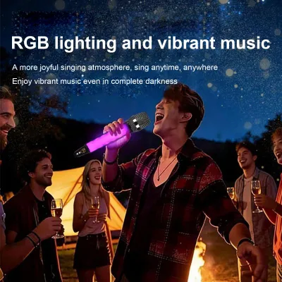 Produktbild von RGB-Funkmikrofon mit Empfänger, Handmikrofon mit RGB-Farbwechselbeleuchtung, wiederaufladbares Karaoke-Mikrofon, 6,5-mm-Audioanschluss für zu Hause