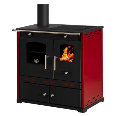 Produktbild von Kaminofen-Ofen-Holzofen-Küchenofen-Küchenhexe-Prometey-Perfect Eco Lux-linkem Kamin-burgunderrot-7.5kW