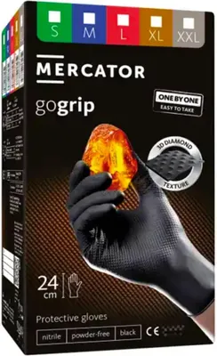 Immagine prodotto di Set-kit guanti monouso in nitrile, extra resistenti, no polvere, no lattice, per meccanici, tatuatori, ristorazione, da lavoro professionali, neri taglia M, Premium Mercator GoGrip One by, 100 pezzi
