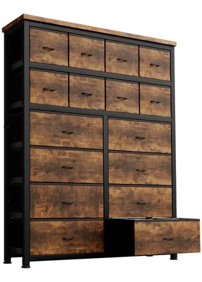 Produktbild von Kommode mit 16 Schubladen, Stoffkommode für Schlafzimmer, 103x30x130 cm, stabilem Stahlrahmen & MDF-Holzplatte, Ideal Für Schlafzimmer