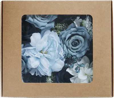 Produktbild von Geschenkbox mit künstlichen Blumen, ideal für Hochzeiten, Valentinstag und Geburtstage. Blumenbox für Zuhause, Blumenstrauß, nebelblaue Blumenbox