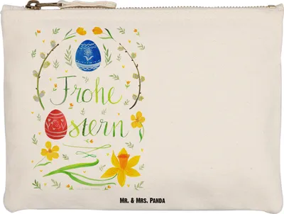 Produktbild von Mr. & Mrs. Panda Etui Ostern Frohe Ostern Größe M - Weiß - Geschenk, Bemalte Ostereier, Osterei, Kosmetiktasche, Kulturtasche, Ostergrüße, Schlampermäppchen, Osterblume
