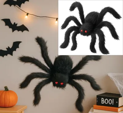 Productafbeelding van Tier Halloween decoratie, griezelige spin, decoratie, 50 cm, zwarte spin, hangende spin, enge decoratie voor binnen en buiten, Halloween feest, horrorfeest, angstaanjagende figuren, kleur: zwart