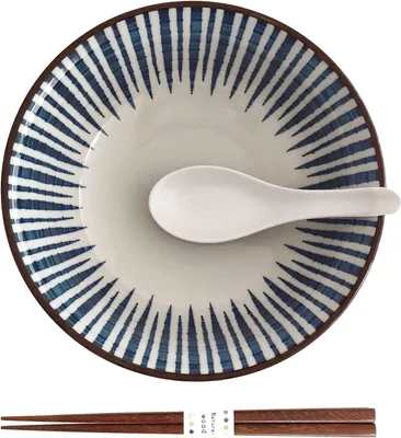 Produktbild von Suppenschale Set TOKUSA aus Japan mit Löffel und Essstäbchen