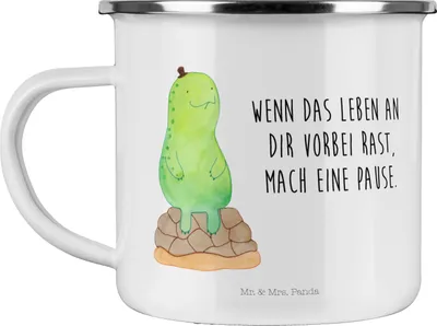 Produktbild von Mr. & Mrs. Panda Teetasse Schildkröte Pause - Weiß - Geschenk, Entspannen, Emaille Tasse, Motivtasse, Achtsam, Becher, Teebecher, Panzer, Pott