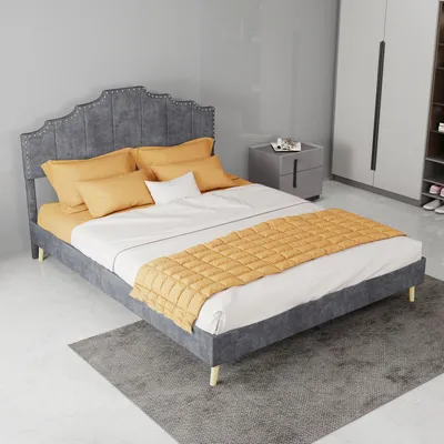 Productafbeelding van Zerbaco gestoffeerd tweepersoonsbed, 140x200 cm, grijs, met bedlade, opbergbed, zonder matras