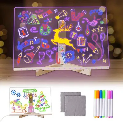 Produktbild von LED Notizzettelbrett 30x20cm Acryl Schreibtafel mit 7 Farben Stiften und Ständer für Büro und Schule